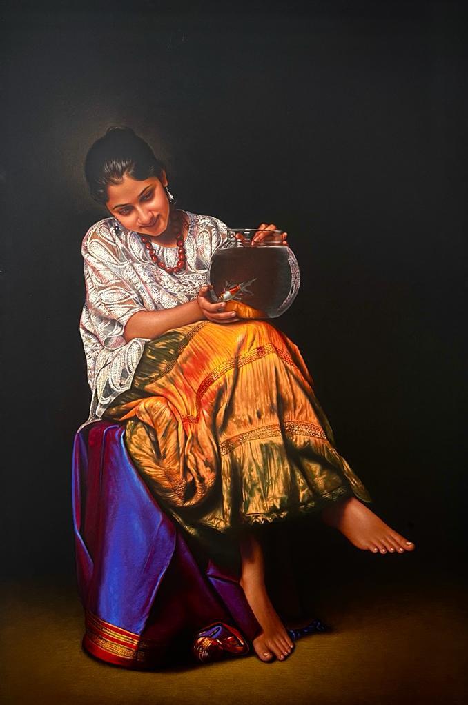 Figurative mixed media drawing titled 'Untitled 14', 60x40 inches, by artist Shashikant Dhotre on Paper