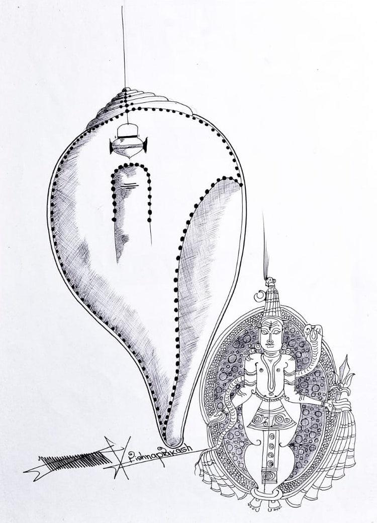Religious mixed media drawing titled 'Untitled 14', 15x11 inches, by artist Krishnaprakash Vasant Martand on Canson Paper