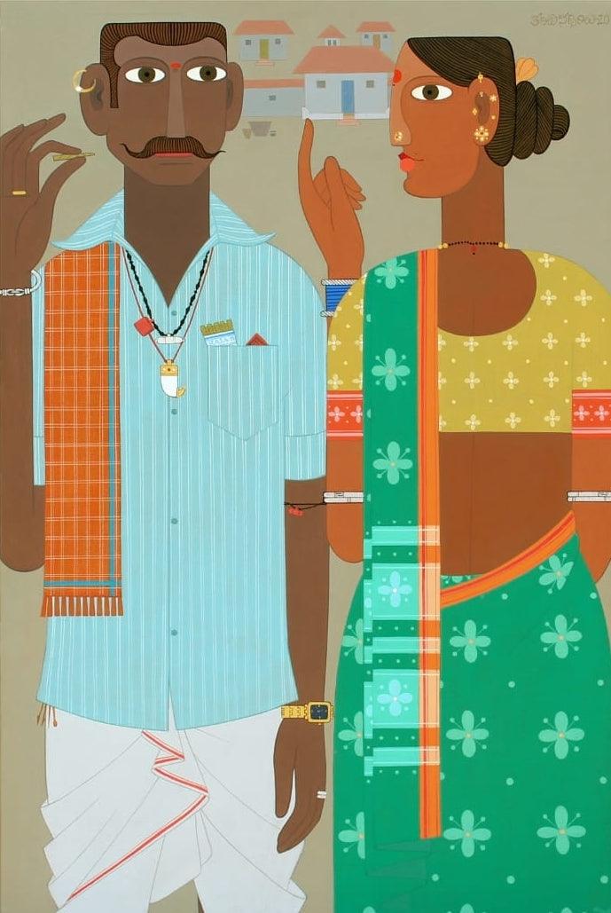 Figurative acrylic painting titled 'Untitled 14', 36x24 inches, by artist Narsimlu Kandi on Canvas