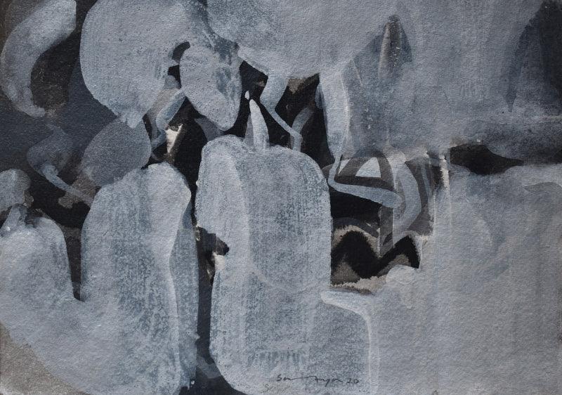 Abstract acrylic painting titled 'Untitled 14', 10x14 inches, by artist Satendra Mhatre on Paper