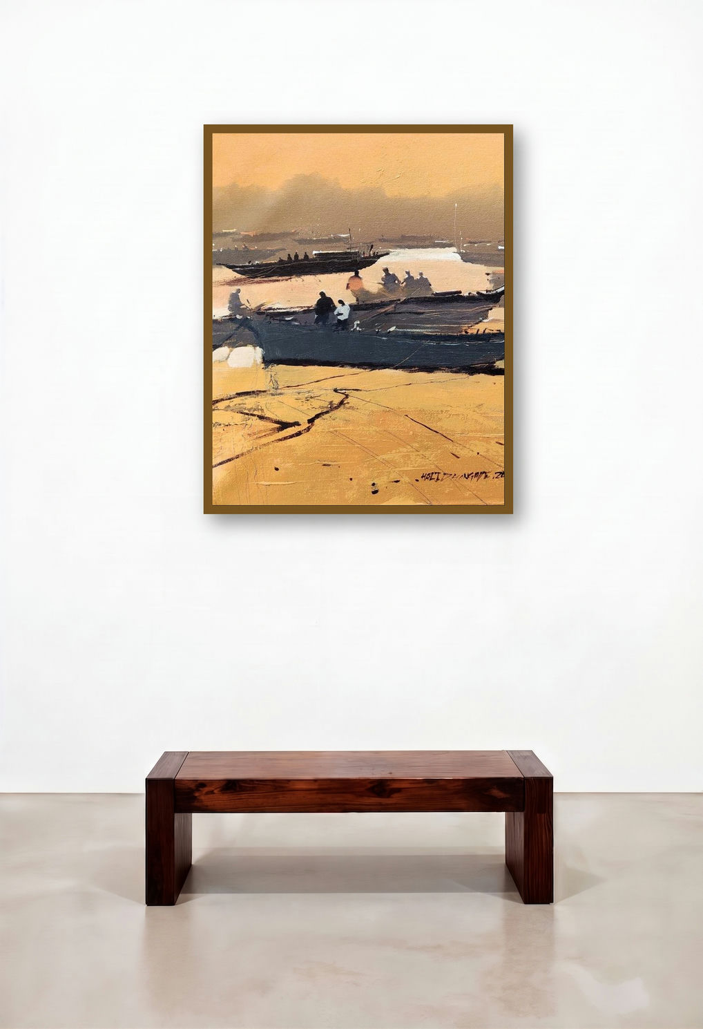 Untitled 14 (Riverbank Reflections) by artist Hari Dhongade displayed in a Eclectic Bedroom
