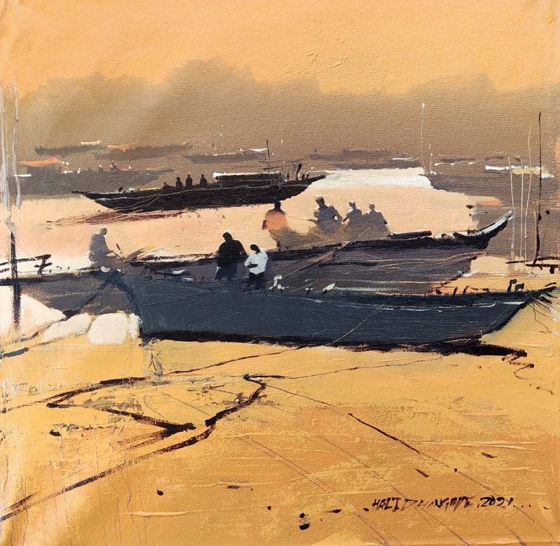 Seascape acrylic painting titled 'Untitled 14', 20x20 inches, by artist Hari Dhongade on Canvas