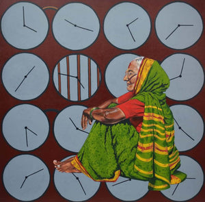 Figurative acrylic painting titled 'Untitled 14', 48x48 inches, by artist Pratap Kore on Canvas