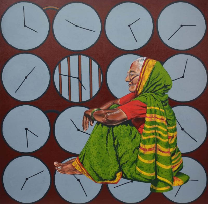 Figurative acrylic painting titled 'Untitled 14', 48x48 inches, by artist Pratap Kore on Canvas