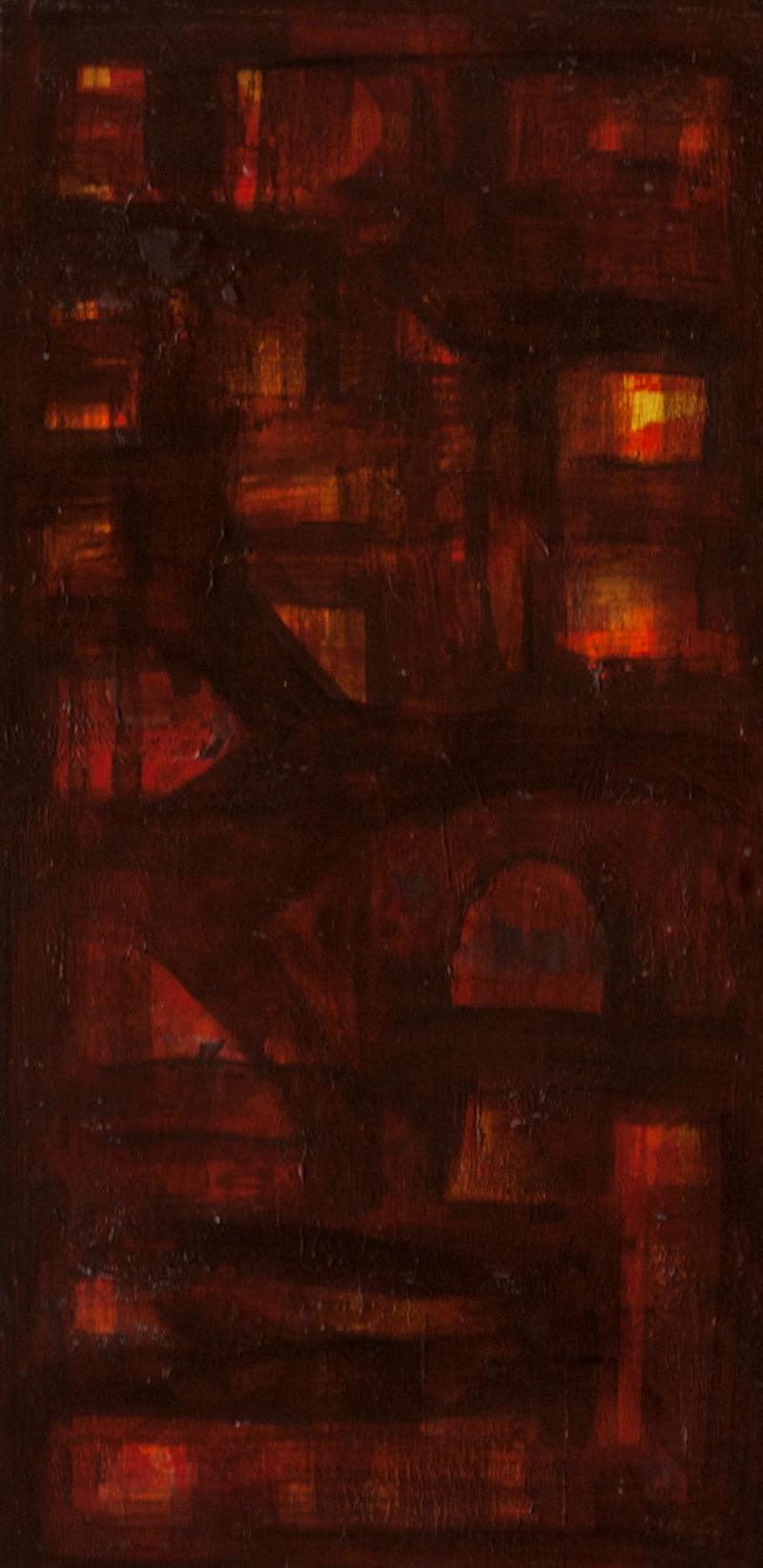 Abstract acrylic painting titled 'Untitled 14', 19x10 inches, by artist Arvind Hate on Mount Board