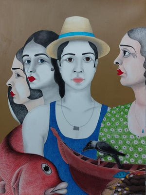 Figurative mixed media painting titled 'Untitled 14', 30x22 inches, by artist Rajesh Salagaonkar on Paper
