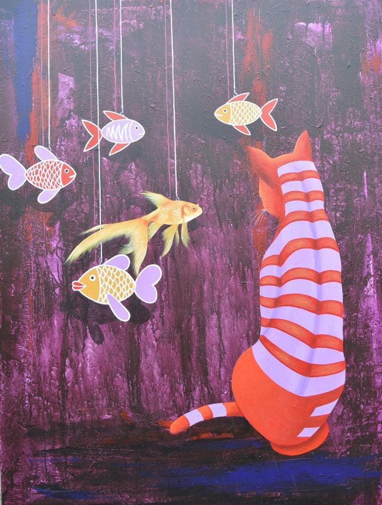 Animals acrylic painting titled 'Untitled 14', 48x36 inches, by artist Bikash Mohanta on Canvas