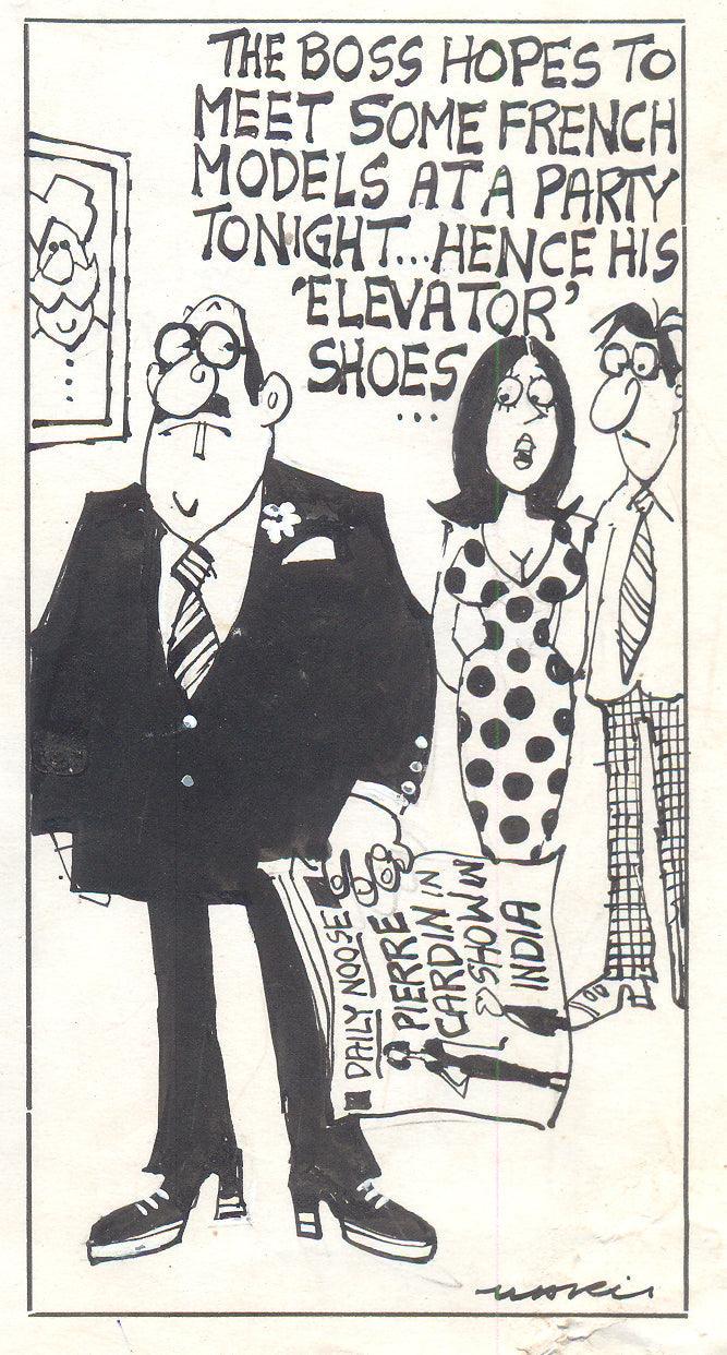 Figurative pen ink drawing titled 'Untitled 141', 6x3 inches, by artist Mario Miranda on Paper