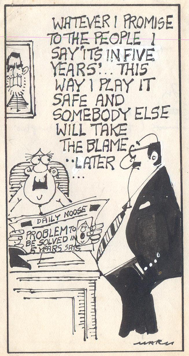 Figurative pen ink drawing titled 'Untitled 146', 6x3 inches, by artist Mario Miranda on Paper