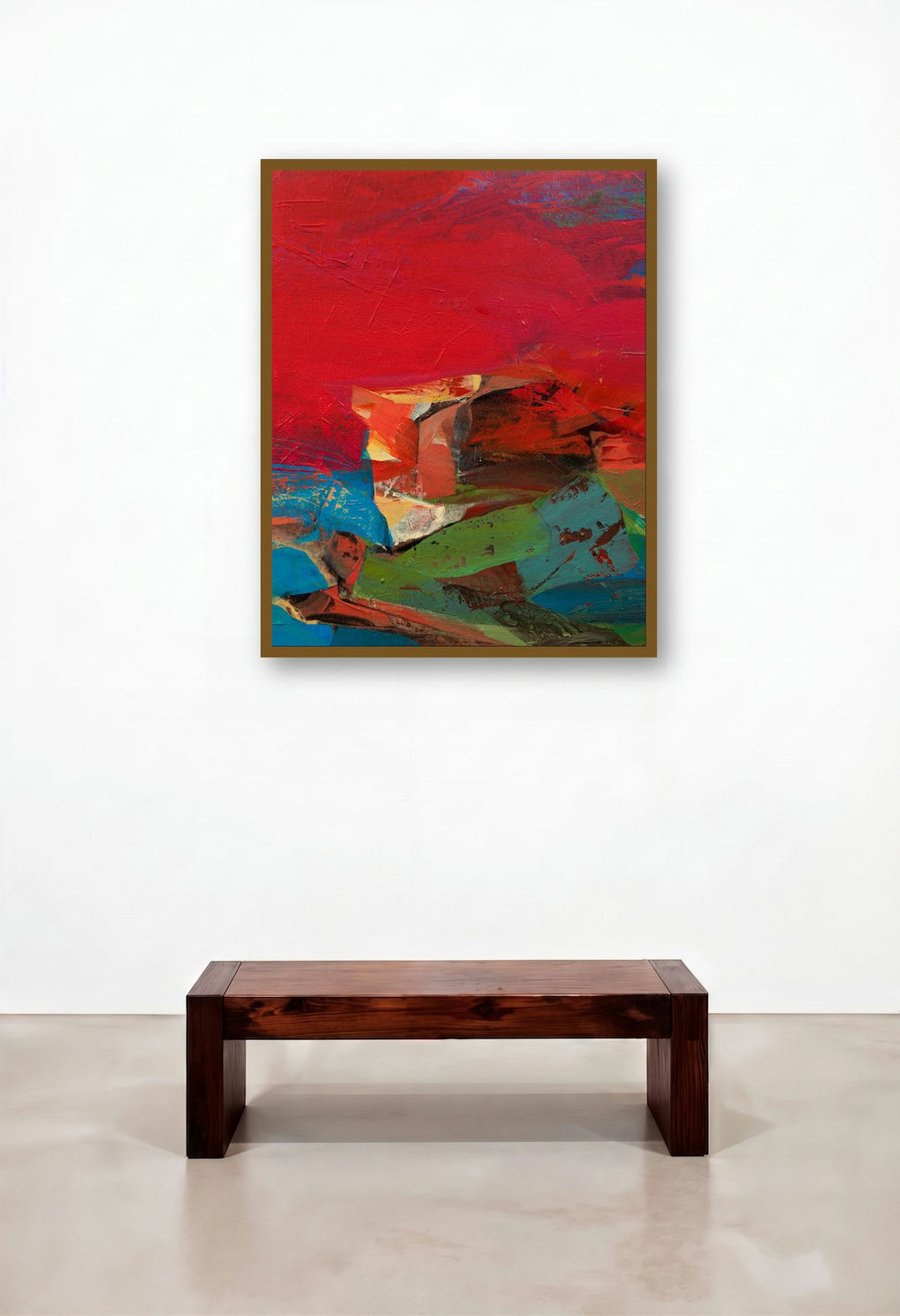Untitled 148 (Fiery Dreamscape**) by artist Siddhesh Rane displayed in a Scandinavian Library