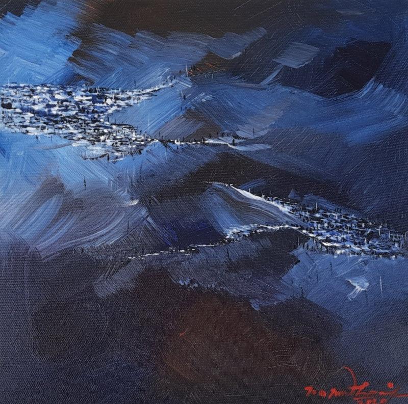 Landscape acrylic painting titled 'Untitled 15', 12x12 inches, by artist Solomon Rajendiran on Canvas