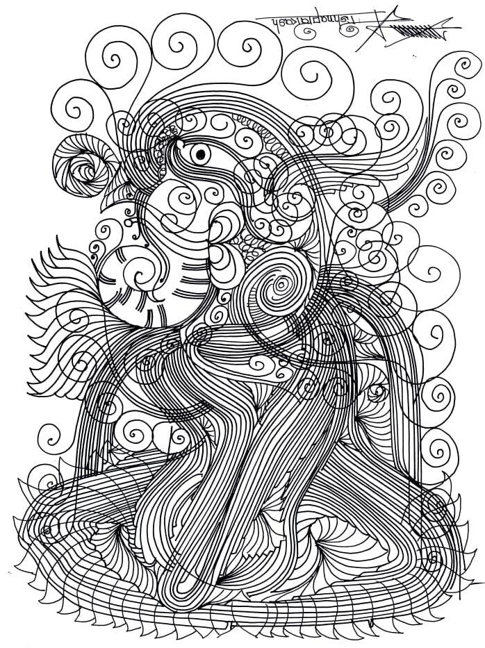 Religious mixed media drawing titled 'Untitled 15', 15x11 inches, by artist Krishnaprakash Vasant Martand on Canson Paper