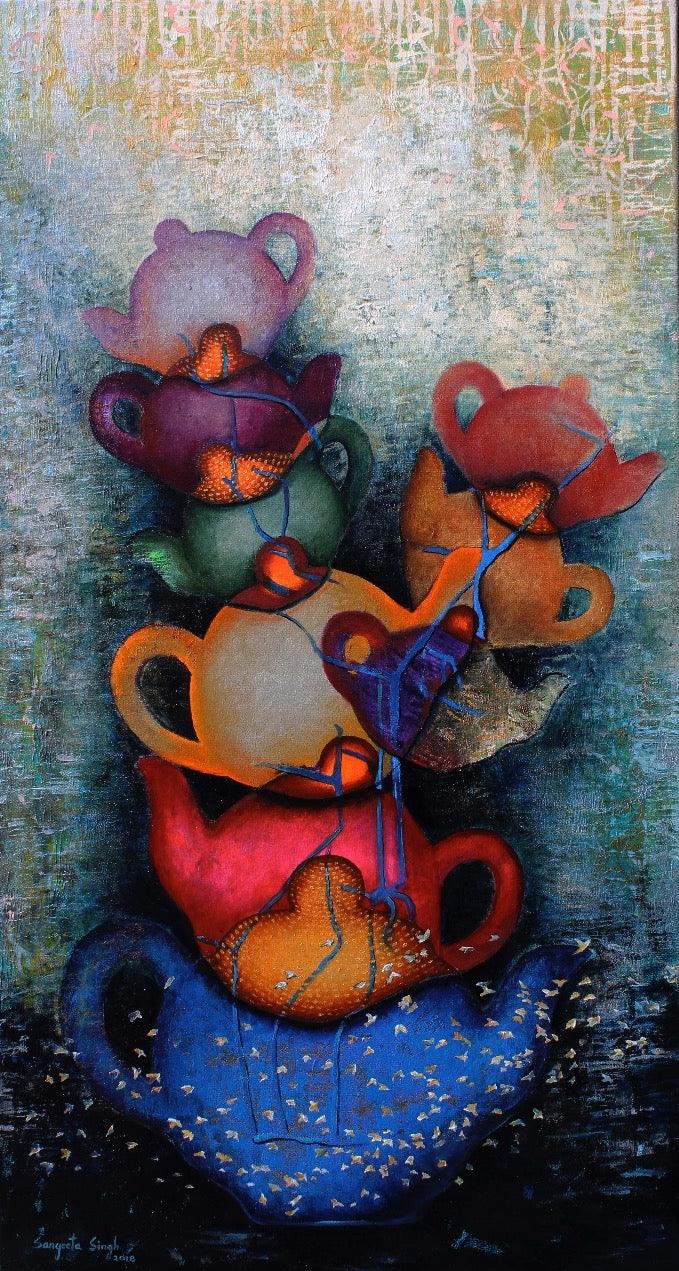 Still-life acrylic painting titled 'Untitled 15', 48x24 inches, by artist Sangeeta Singh on Canvas