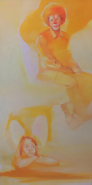 Untitled 15 (Cascading Serenity) by Dinesh Mane, Original Oil Figurative Painting on Linen, Medium Vertical Wall Art