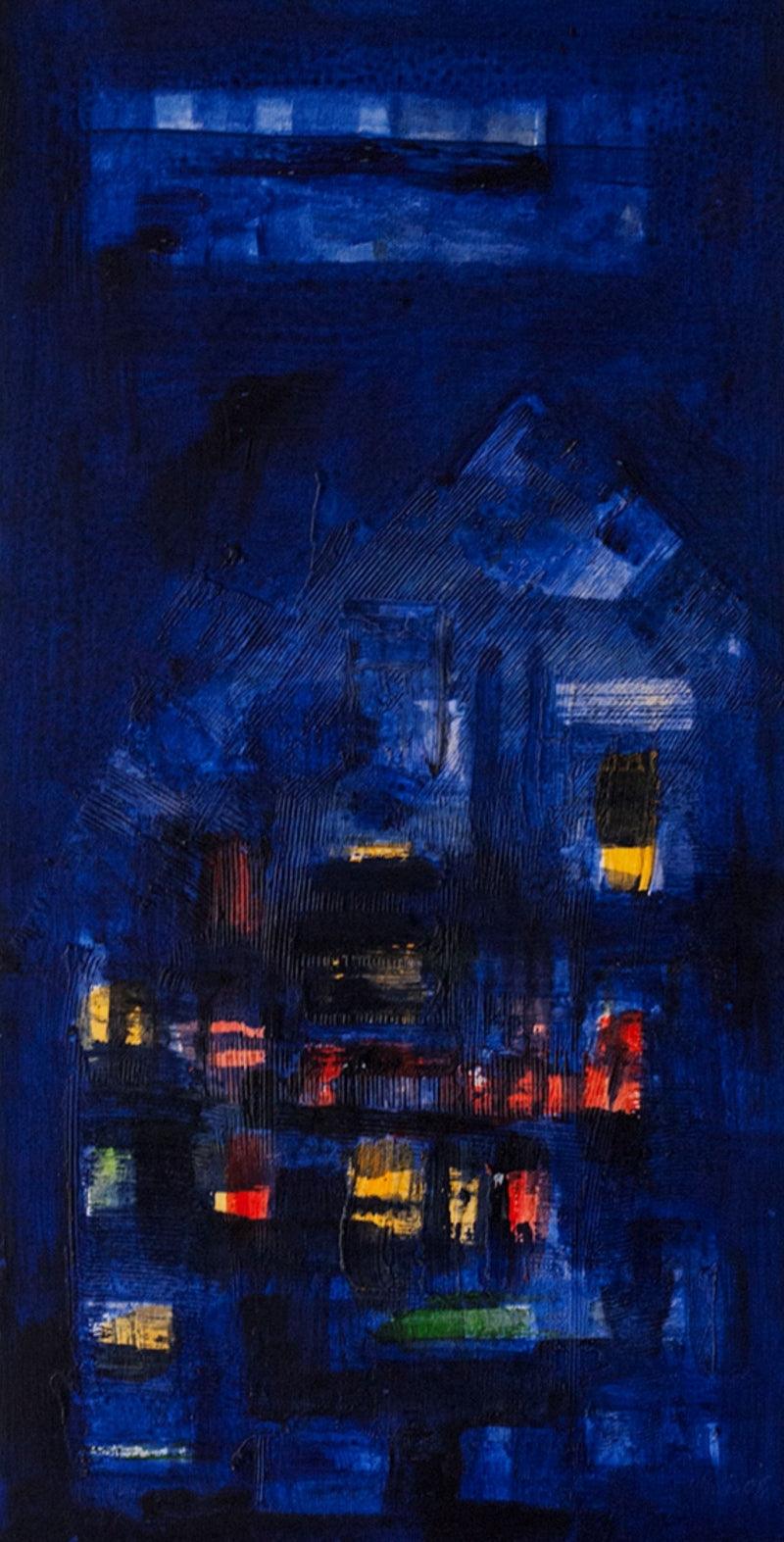 Abstract acrylic painting titled 'Untitled 15', 19x10 inches, by artist Arvind Hate on Mount Board