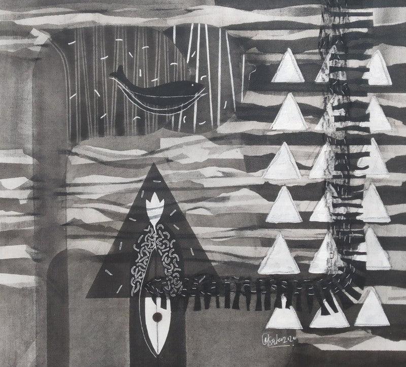 Abstract mixed media drawing titled 'Untitled 15', 18x18 inches, by artist Narendra Jatav on Canvas