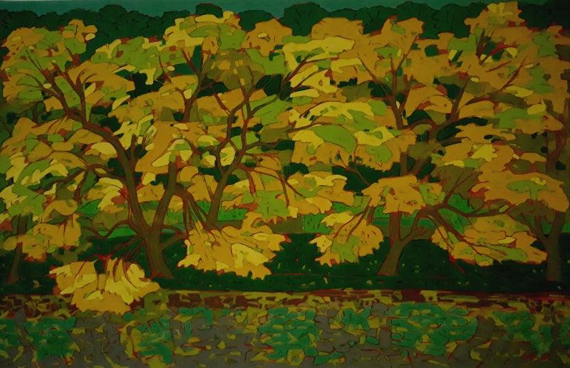 Nature tempera painting titled 'Untitled 15', 20x30 inches, by artist Sujit Das on Cloth