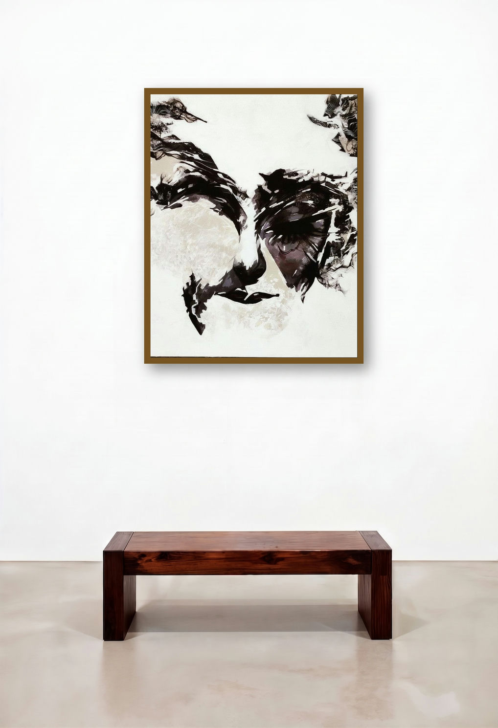 Untitled 16 (Pensive Shadows) by artist Vijay Shelar displayed in a Contemporary Hotel Lobby