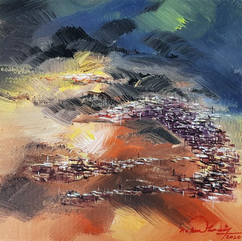 Landscape acrylic painting titled 'Untitled 16', 12x12 inches, by artist Solomon Rajendiran on Canvas
