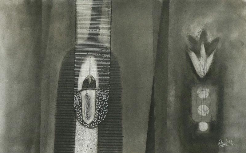 Abstract charcoal drawing titled 'Untitled 16', 14x22 inches, by artist Narendra Jatav on Paper