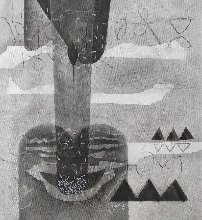 Abstract mixed media drawing titled 'Untitled 16', 18x18 inches, by artist Narendra Jatav on Canvas