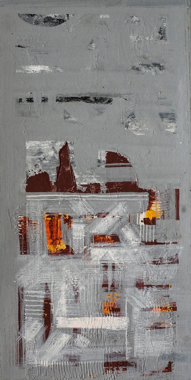 Abstract acrylic painting titled 'Untitled 16', 19x10 inches, by artist Arvind Hate on Mount Board