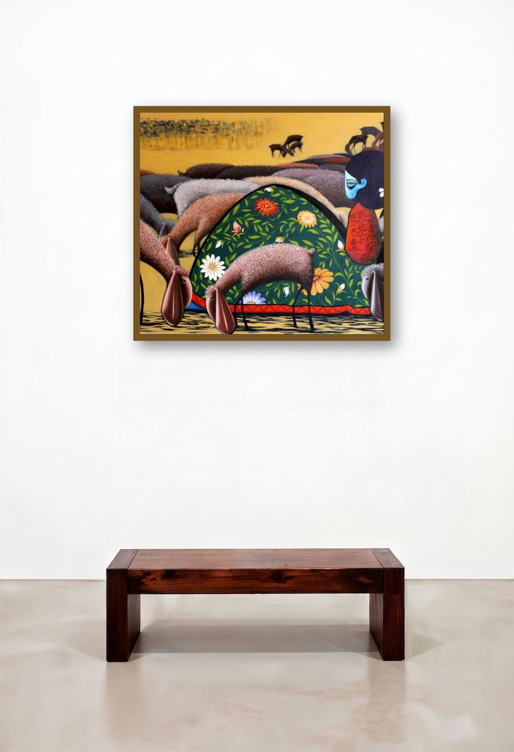 Untitled 16 (Serene Shepherdess) by artist Pratap Kore displayed in a Boutique Hotel Style Penthouse