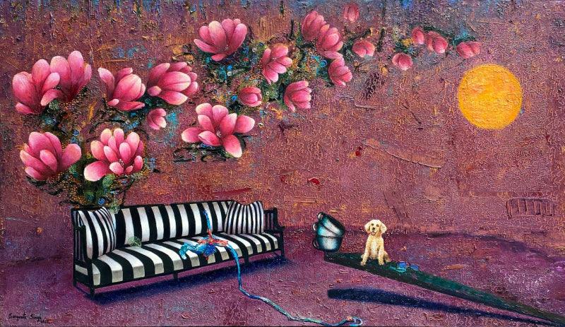 Figurative acrylic painting titled 'Untitled 16', 34x60 inches, by artist Sangeeta Singh on Canvas