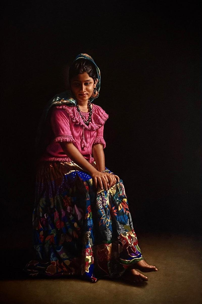 Figurative mixed media drawing titled 'Untitled 16', 60x40 inches, by artist Shashikant Dhotre on Paper