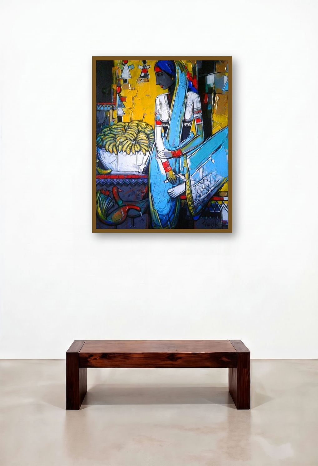 Untitled 17 (Market Day) by artist Girish Adannavar displayed in a Traditional Reception Area