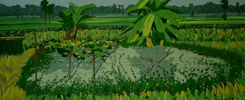 Nature tempera painting titled 'Untitled 17', 20x30 inches, by artist Sujit Das on Cloth