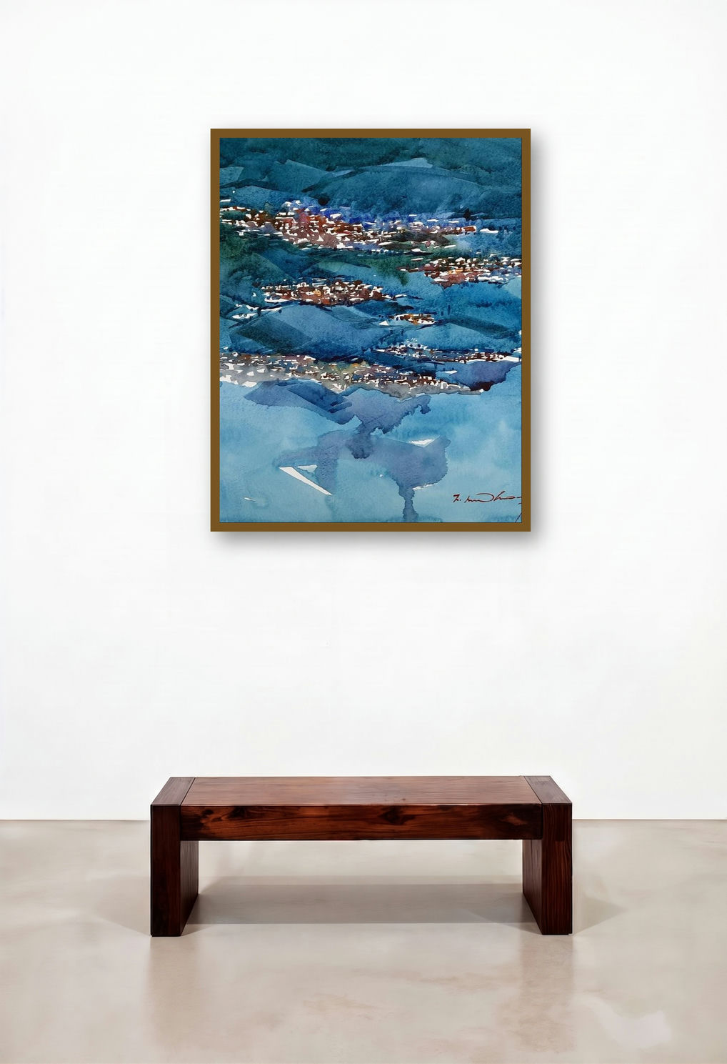Untitled 17 (Night Lights) by artist Solomon Rajendiran displayed in a Traditional Hotel Lobby