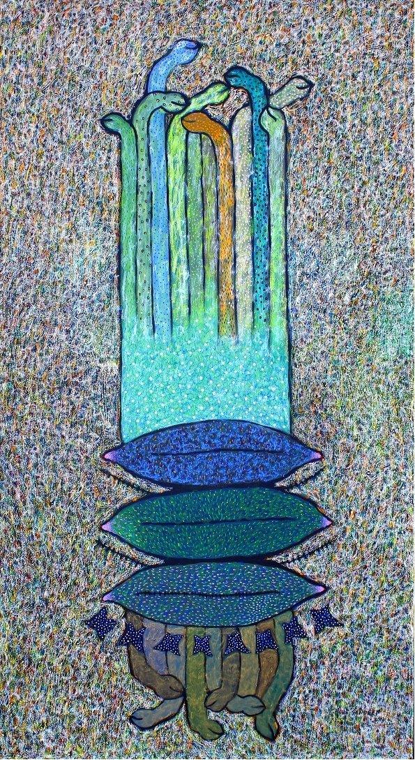 Erotic mixed media titled 'Untitled 17', 78x42 inches, by artist Sandeep Ghule on Canvas