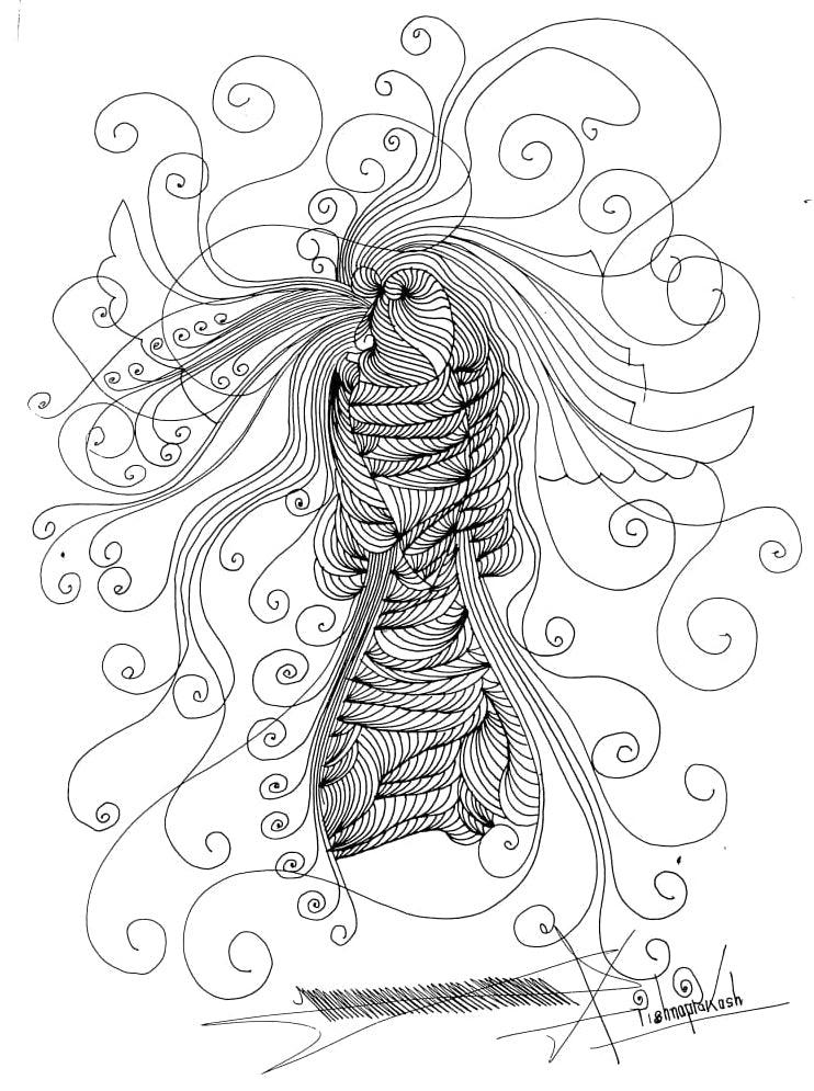 Figurative mixed media drawing titled 'Untitled 17', 15x11 inches, by artist Krishnaprakash Vasant Martand on Canson Paper