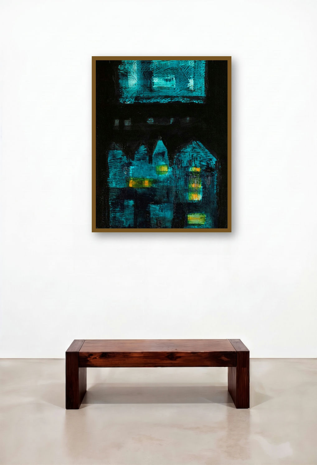 Untitled 17 (Nighttime Cityscape) by artist Arvind Hate displayed in a Traditional Family Room