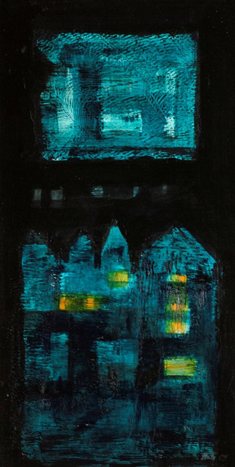 Abstract acrylic painting titled 'Untitled 17', 19x10 inches, by artist Arvind Hate on Mount Board