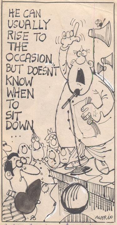 Figurative pen ink drawing titled 'Untitled 170', 6x3 inches, by artist Mario Miranda on Paper