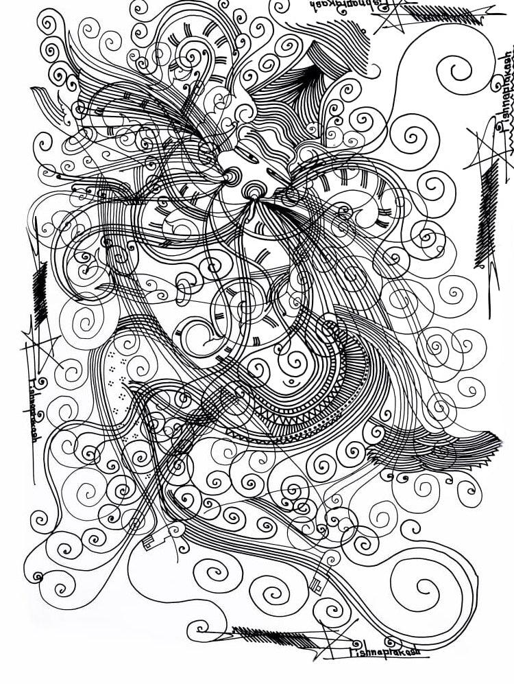 Religious mixed media drawing titled 'Untitled 18', 15x11 inches, by artist Krishnaprakash Vasant Martand on Canson Paper