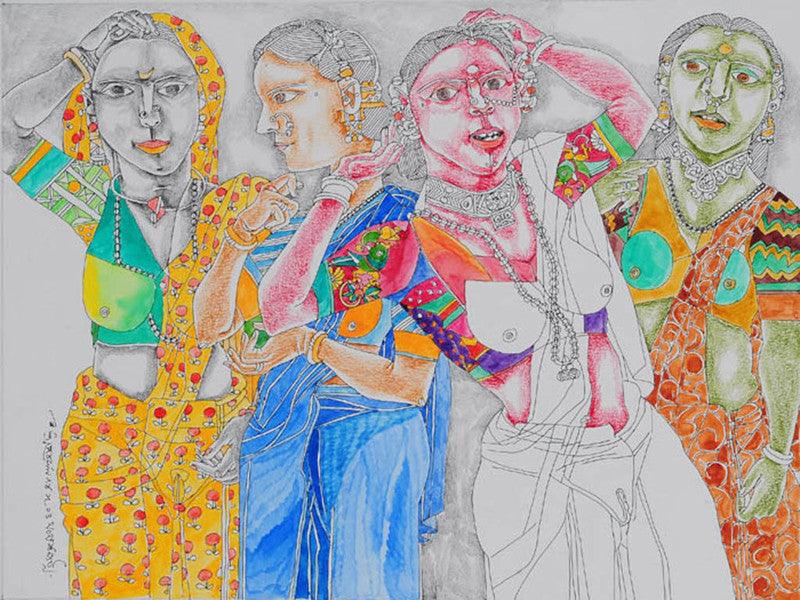 Figurative mixed media painting titled 'Untitled 18', 8x10 inches, by artist Laxma Goud on Paper