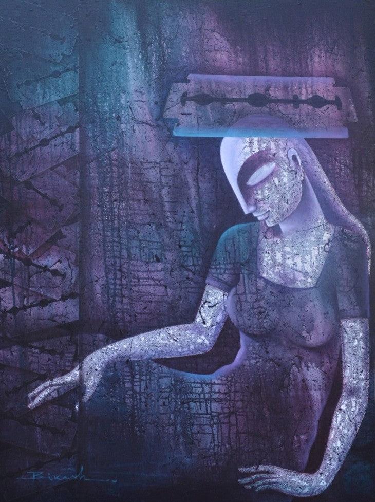 Figurative acrylic painting titled 'Untitled 18', 48x36 inches, by artist Bikash Mohanta on Canvas