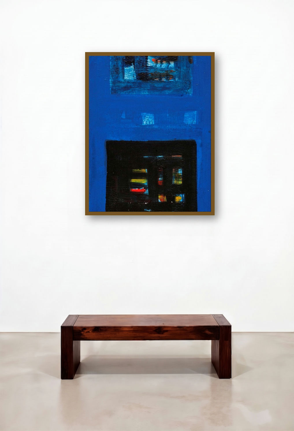 Untitled 18 (Midnight Reflections) by artist Arvind Hate displayed in a Mid-Century Modern Foyer