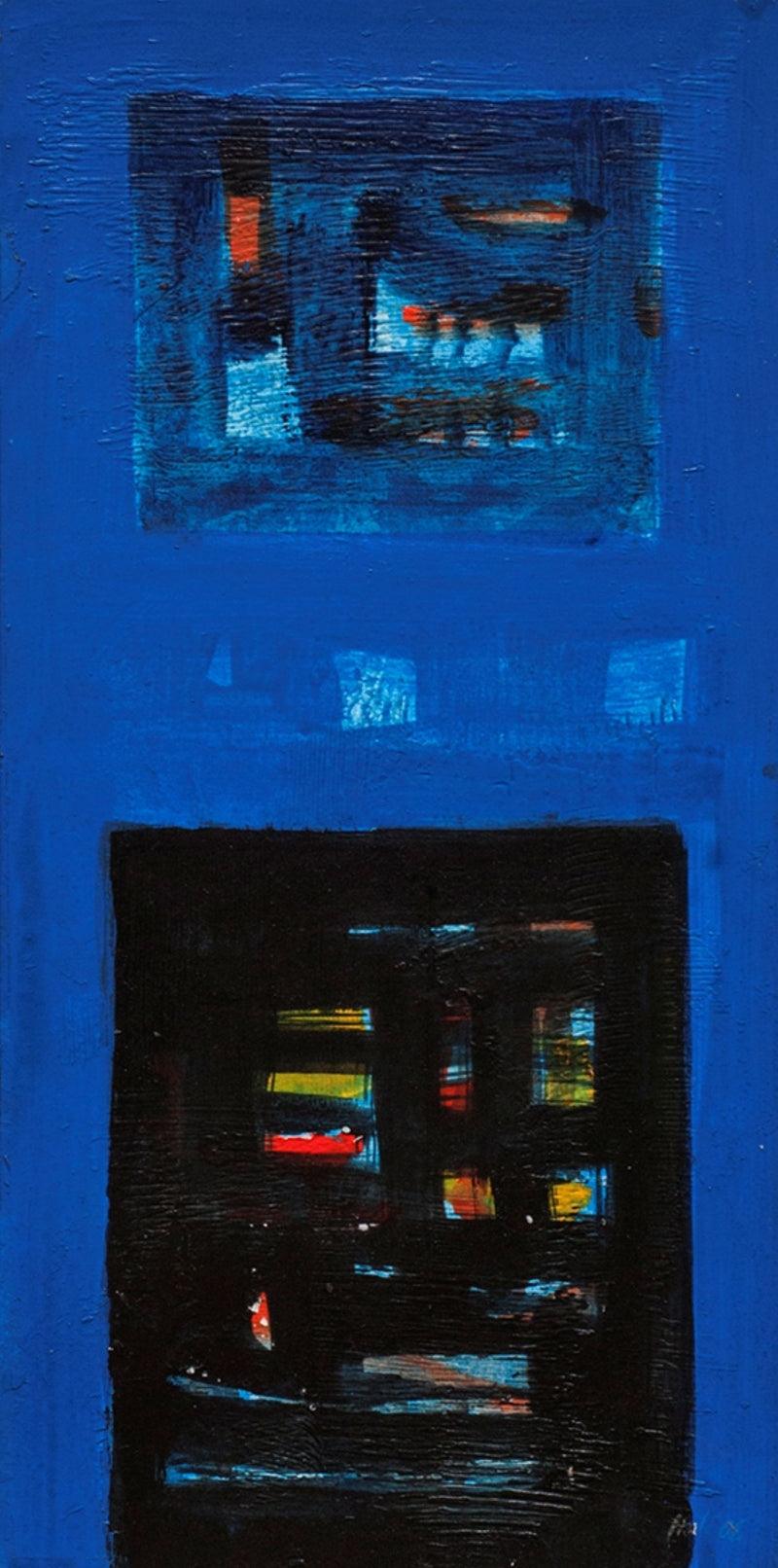 Abstract acrylic painting titled 'Untitled 18', 19x10 inches, by artist Arvind Hate on Mount Board