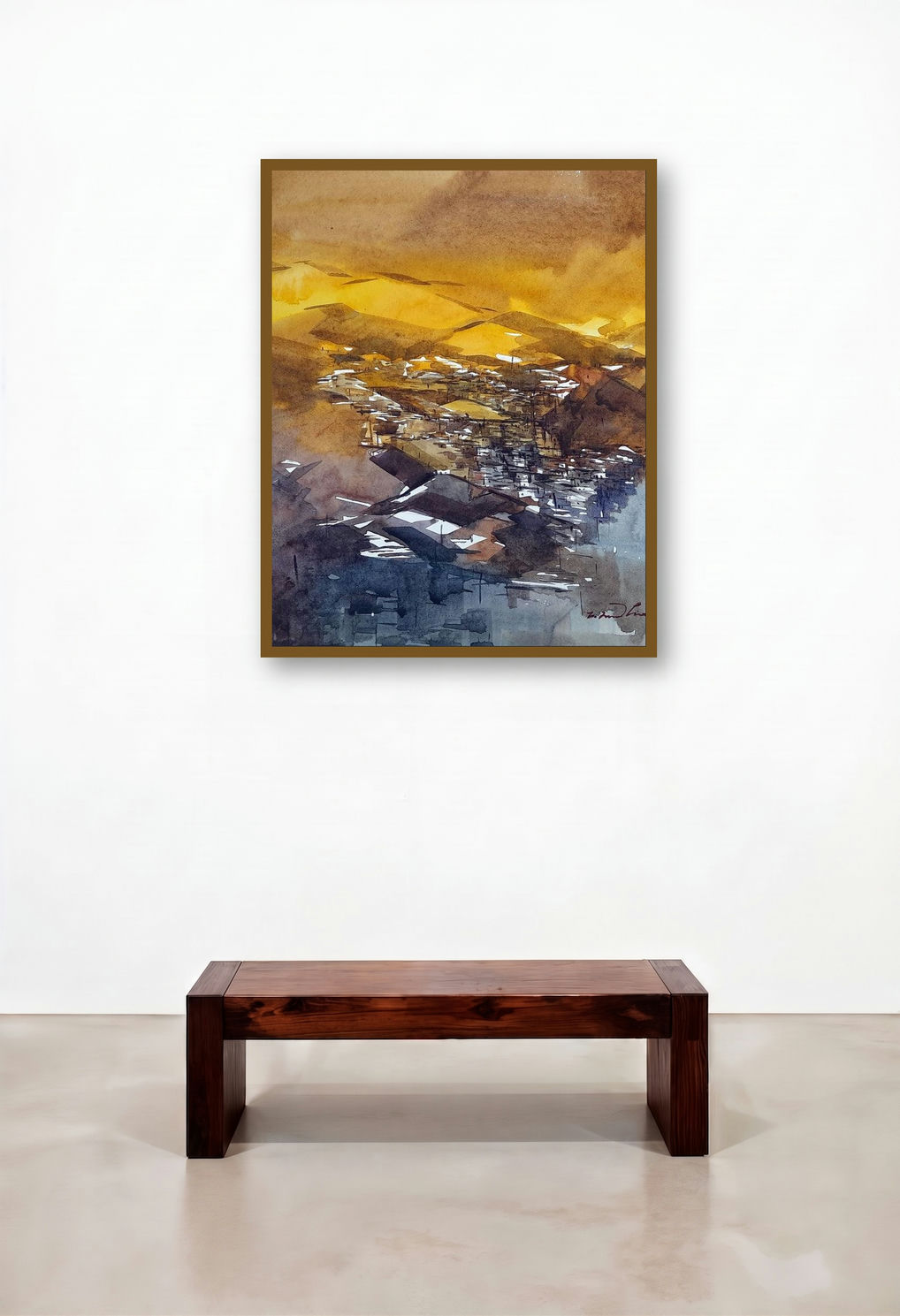 Untitled 18 (Golden Hour) by artist Solomon Rajendiran displayed in a Contemporary Executive Office
