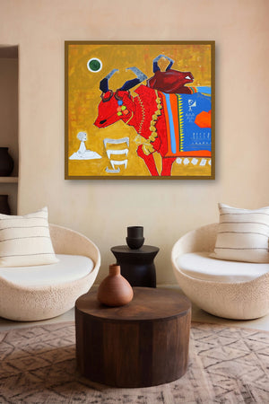 Untitled 18 (Sacred Symbol) by artist Pratap Kore displayed in a Minimalist gallery