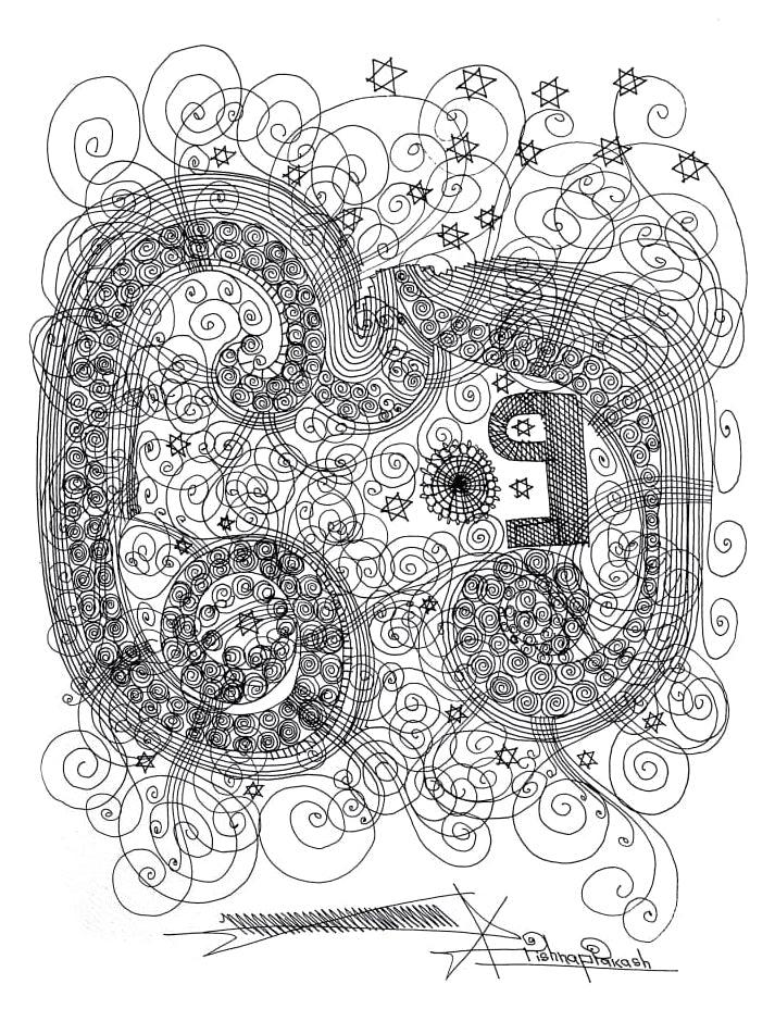 Abstract mixed media drawing titled 'Untitled 19', 15x11 inches, by artist Krishnaprakash Vasant Martand on Canson Paper