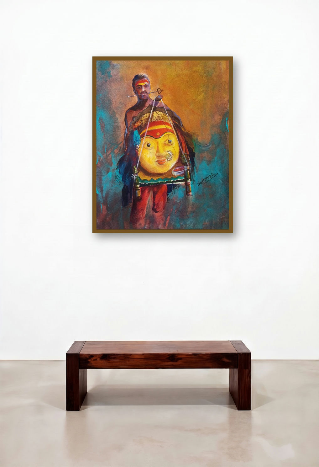 Untitled 2 (Theyyam Ritual) by artist Sachin Revankar displayed in a Eclectic Hotel Lobby