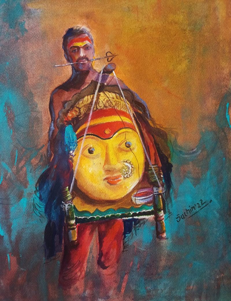 Religious watercolor painting titled 'Untitled 2', 16x12 inches, by artist Sachin Revankar on Paper