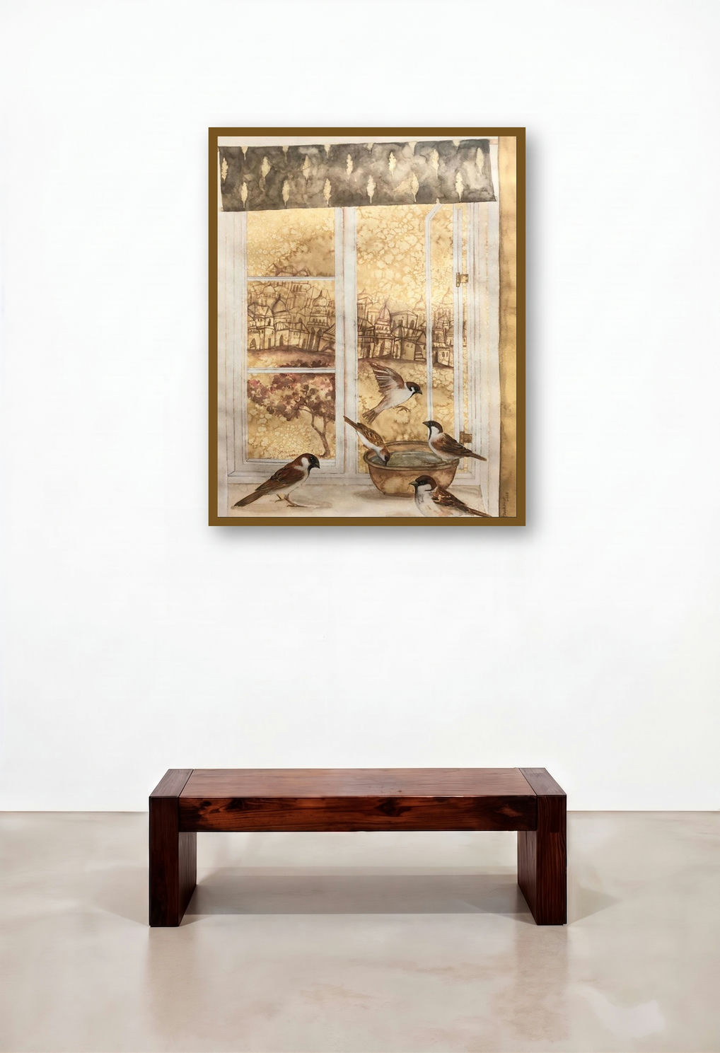 Untitled 2 (Urban Sanctuary) by artist Afza Tamkanat displayed in a Japandi Executive Office