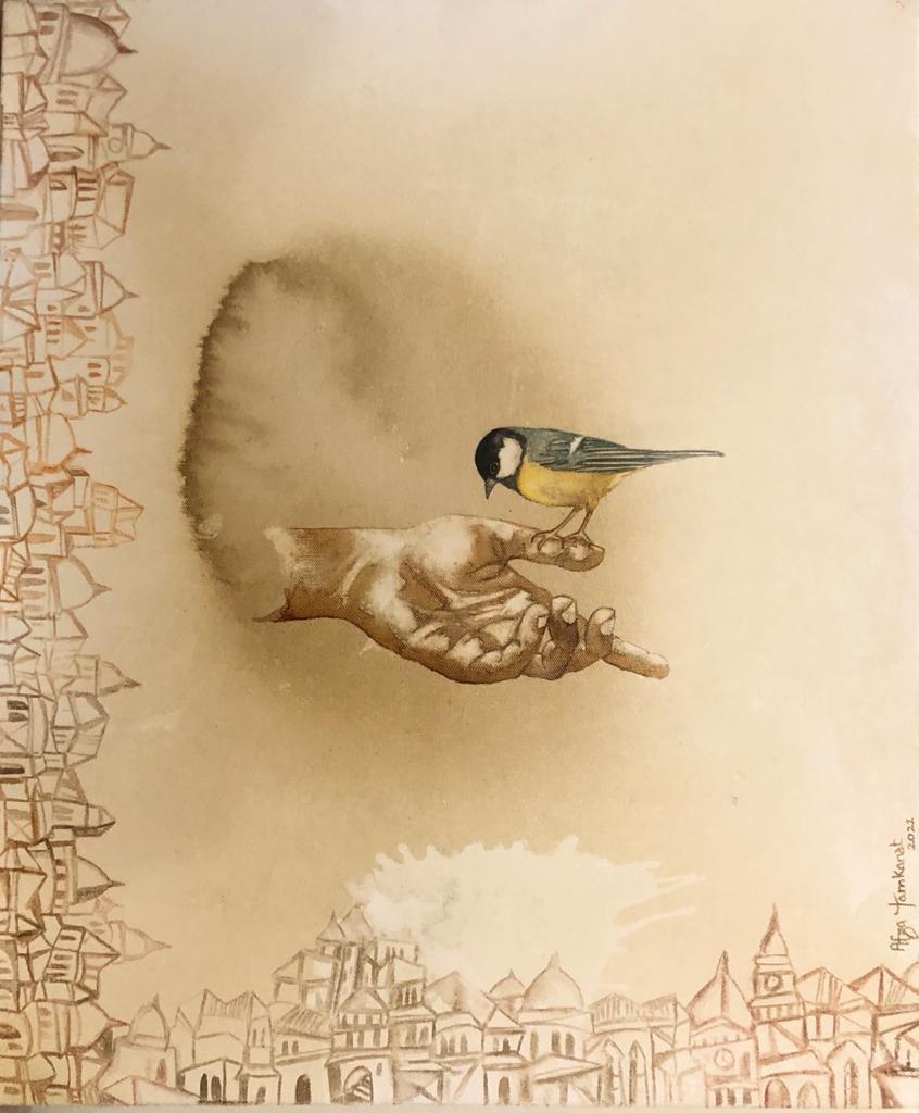 contemporary coffee & watercolor painting titled 'Untitled 2', 24x20 inches, by artist Afza Tamkanat on Canvas