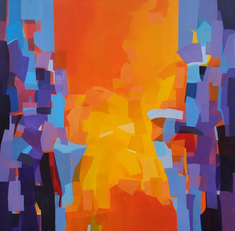 Abstract acrylic painting titled 'Untitled 2', 48x48 inches, by artist Padmakar Santape on Canvas